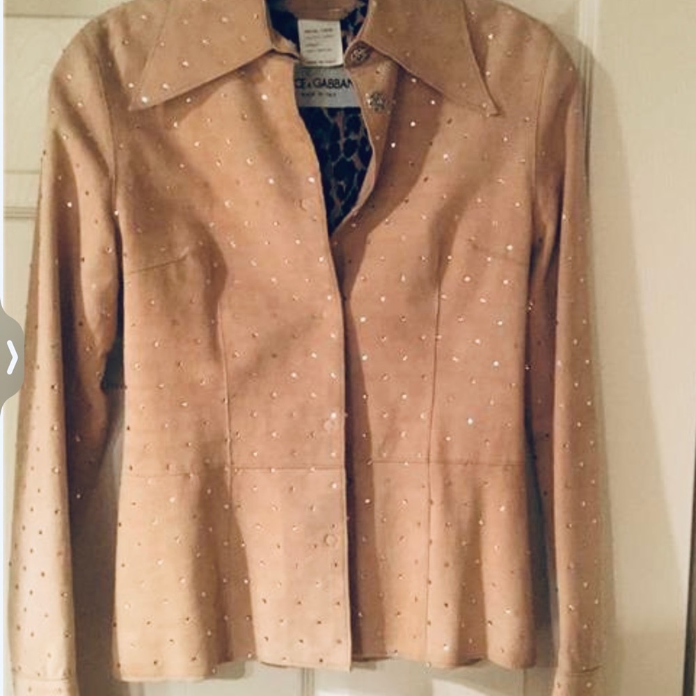 RARE DOLCE AND GABBANA TAN SUEDE AND CRYSTAL JACKET SIZE 38
